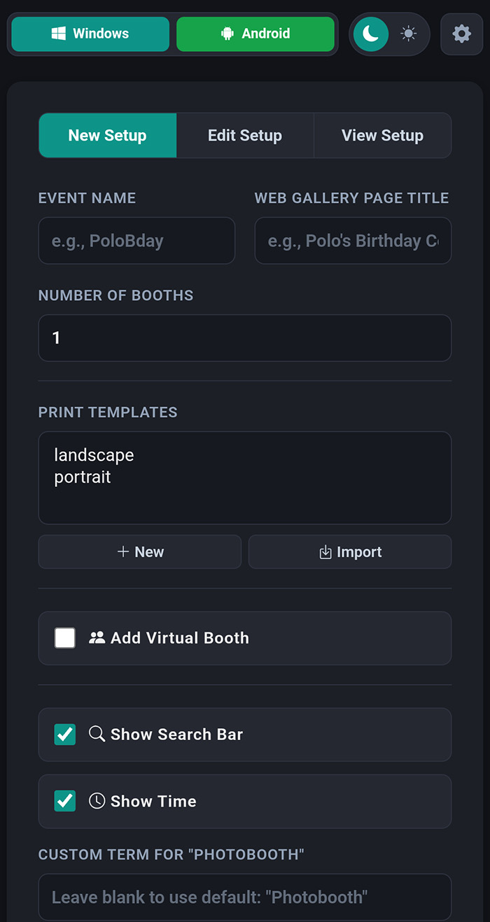 PoloPro dashboard event setup screen